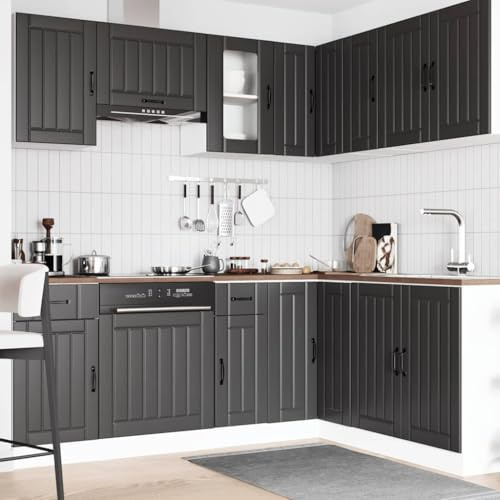 IKAYAA Mueble de Cocina 11 Piezas Kalmar, Cocinas Completas, Muebles Modulares, Armario Inferior de Fregadero, Armario Colgante para Horno Negro