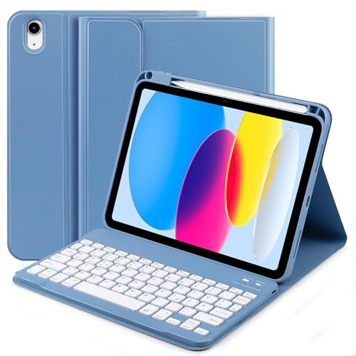 Zabatoco Hülle mit Tastatur für iPad 10 Generation 10.9 Zoll 2022, Kompatibel with iPad 11 Generation 11 2025, QWERTZ Magnetische Bluetooth Tastatur mit Stifthalter, Blau (iPencil Nicht enthalten)