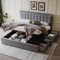 Gegtuon Polsterbett Doppelbett 180x200, Bett mit Hydraulisch Stauraum & Schubladen, Stauraumbett Funktionsbett Bettgestell mit Kopfteil, Jugendbett mit Lattenrost aus Holz, ohne Matratze, Leinen, Grau