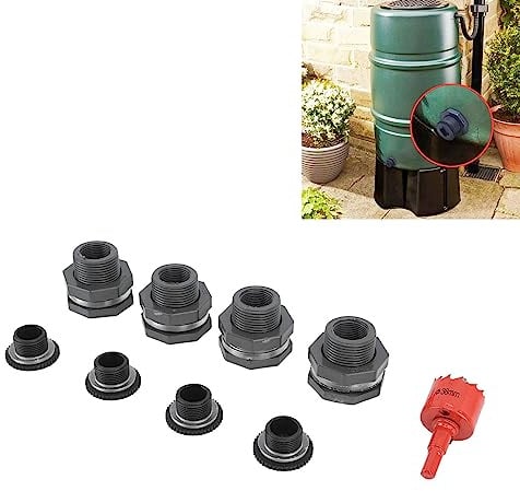 Omabeta 1Set of 3/4 Inch Rain Barrels Bulkhead Fitting Kit with Hole Saw Tool, Universal Spigot Connector for Water Tanks Pools,PVC Spigot Connector Kit