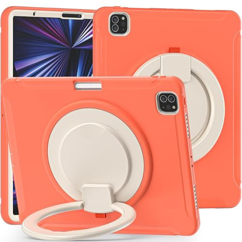 Custodia per tablet PC Compatible with iPad Pro 12.9 2021 5th Generation Case, Shockproof Hybrid Protective Cover with Rotating Handle & Stand, Kid-Friendly Design Custodia protettiva(Orange)
