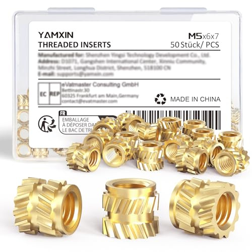 Insertos roscados M5 para impresión 3D, 50 unidades M5 x 6 x 7 mm Tuercas de fundición de latón para piezas de plástico