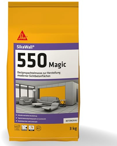 SIKA - Designspachtelmasse Betonoptik - SikaWall-550 Magic - 3kg | Für moderne Wandflächen in Betonoptik - Edler Beton-Look - Dekorative Gestaltung - Einfache Verarbeitung