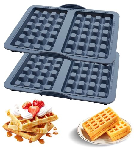 Butabeishy Silikon-Waffelform 2er-Set, 20,5x14,5 cm, Grau | Für Heißluftfritteuse, 2 Waffeln pro Form, Antihaft-Oberfläche, Spülmaschinenfest, Mit Griff