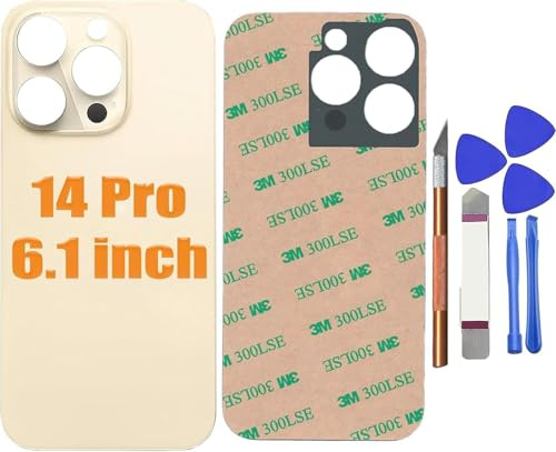 Peixiong Tapa Trasera 14 Pro- Reemplazo de Cristal Trasero para iPhone 14 Pro,Reemplazo de la Cubierta de Vidrio Trasero con Kit de Herramientas de reparación (Oro)