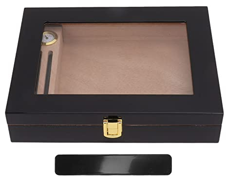 Pilipane Cigar Humidors Box Transparent Window Portable Cigar Humidor Case with Mechanical Hygrometer for Cigar Enthusiasts Real Wood Acrylic 20 Cigars Capacity 240x185x50mm