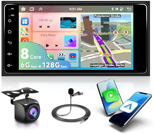 VECHTEL 6G+128G 8-Core 7 Autoradio Bluetooth Carplay Android Auto,Anroid 15,DSP,WiFi GPS Navi RDS/FM,Android 15 Radio 2 din mit AHD Rückfahrkamera