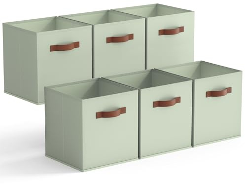 GRANNY SAYS Aufbewahrungswürfel Stoff, 6 Stück Aufbewahrungsboxen für Würfelregal, Regalkörbe 32,5 x 32,5 x 32,5cm Salbei Grün Regalboxen mit Griffen, Stoffkisten Aufbewahrung für Kallax Regal