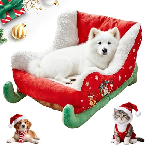 weihnachtliche hundekörbchen,Weihnachtliches Hundebett, | Plüschig Kuscheliges Katzenschlittenbett, Weiches Und Bequemes Plüsch Hundesofa Christmas Dog Bed Für Welpe Kätzchen