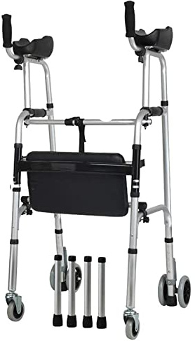 Rollator mit 4 Rädern und Armlehnen, höhenverstellbar, Mobilitätshilfe für große Erwachsene & Senioren, robustes 4-Rollen-Gehgestell mit Sitz