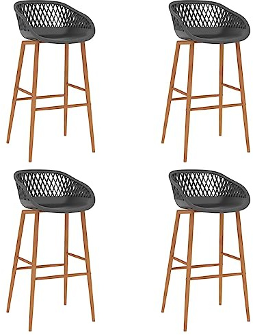 HETFTJN Barhocker 4er Set 74,5 cm Sitzhöhe Grau aus PP mit Netzoptik Metallbeine Holzdekor 48x47,5x95,5 cm Küche Theke Garten Bistro Modern und Robust für Küche Balkon Esszimmer