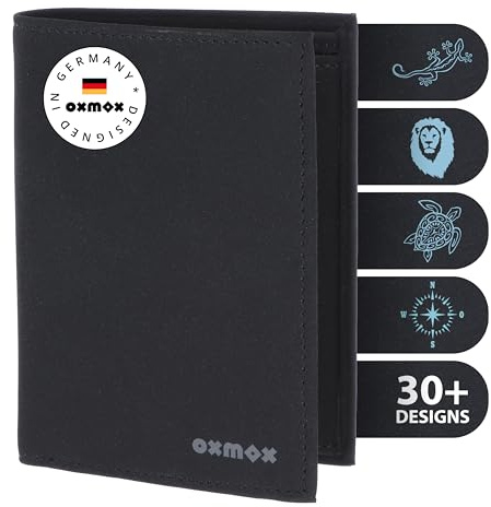 Oxmox Geldbörse Herren/Portemonnaie Damen | Wallet mit RFID Schutz | New Cryptan (Vegan) | 8 Kreditkartenfächer | Kombibörse Hochformat | schwarz | Pure 2.0 Print Grey