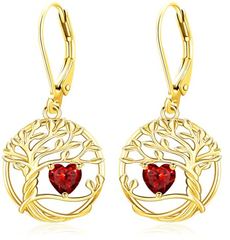 Eusense Baum des Lebens Geburtsstein Ohrringe Herz Ohrhänger Weihnachts Schmuck Geschenke für Frauen