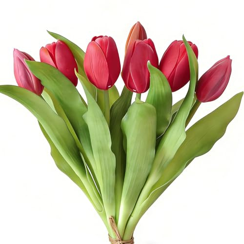 Tulpen Künstlich wie echt, Tulpenstrauß mit 4 Tulpen und 3 Tulpenknospen