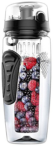 Ehwisbe 1000ml/32oz Fruit Infusing Infuser Water Bottle Plastic Sports Detox Health black