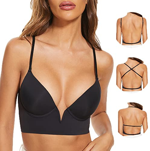 MimiChic Sujetadores de Espalda Baja-sin Costuras, Escote en Pico Profundo, Invisibles sin Espalda, con Relleno Ligero, multifuncionales y Tipo Halter