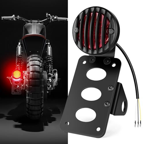Amazicha Motorcycle Tail Light LED Brake Light Rear Light 1 Side Mount License Plate Bracket Holder Compatible for Harley Bobber Chopper Cruiser Custom Bike Honda Yamaha Suzuki Kawasaki