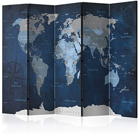 decomonkey Paravent Raumteiler Innen Weltkarte 225x172 cm 5 Teilig Einseitig Room Divider Wall Raumteiler Stehend Trennwand Sichtschutz Spanische Wand Sichtschutzwand Wohnzimmer Holz