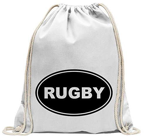Kiwistar - Turnbeutel - weiss - Rugby - Fun Rucksack Sport Beutel Gymsack Baumwolle mit Ziehgurt