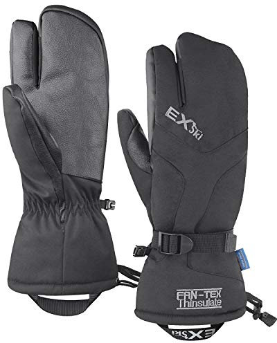 EXski Winter Handschuhe Warm Wasserdicht Skihandschuhe 3 Finger Fäustlinge Herren Damen Snowboard Schneemobil, M