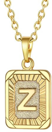 FOCALOOK Buchstabe Z Collier Rechteck Anhänger Halskette 18k vergoldet 50cm verstellbare Rolokette Initiale Schmuck für Damen Mädchen - Party Geburtstag