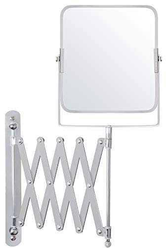 BELLE VOUS Chrome Wall Mounted Extendable 360° Swivel Mirror - 3X Magnification - 15.5 x 18.5cm/6.1 x 7.3 inches - Double Sided Rotating Stainless Steel Bathroom Vanity Mirror for Makeup and Shaving