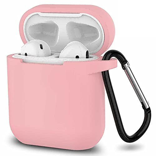 ELLENNE Cover Silicone Slim Compatibile per Apple AIRPODS 1 E 2 Custodia AntiGraffio + Gancio (Rosa Chiaro)