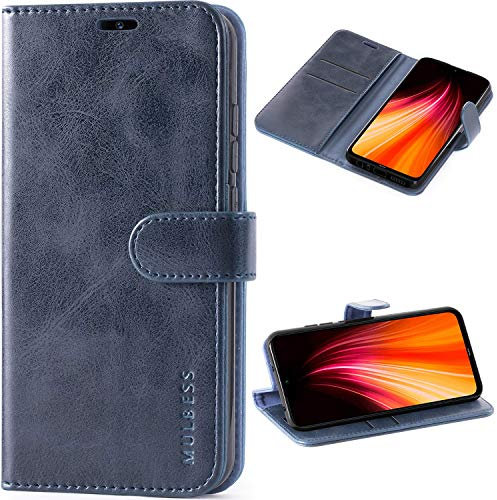Mulbess Handy-Hülle für Xiaomi Redmi Note 8 2019/2021 Schutzhülle, Magnet Handyhülle Leder, Flip Wallet Cover, Kartensteckplatz, Vintage Dunkel Blau