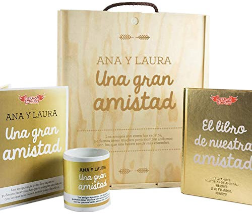 Cadeau d'anniversaire personnalisé : kit « Best Friends » avec le livre de notre amitié + une tasse personnalisée + une carte dédiée dans une boîte en bois gravée