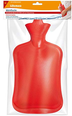 Lifemed Wärmflasche 2 Liter | 32,5 cm x 20,3 cm rot | mit Schraubverschluss (1 Stück)