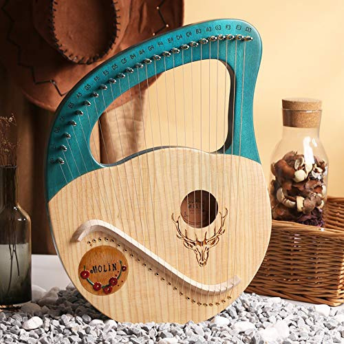 LYRE HARP 24 cordes, cordes en métal Harpe en bois, harpe de lyois en acajou avec clé à réglage, cadeau de sac pour débutants instruments amateurs de musique amoureux enfants adulte (Color : Blue)