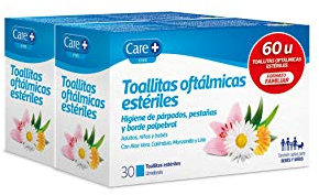 Lingettes ophtalmiques Care+ - Hygiène quotidienne pour les paupières, les cils et les bords des paupières - Aloe vera, calendula, camomille et lys - 60 lingettes, 30 Unité (Lot de 2)