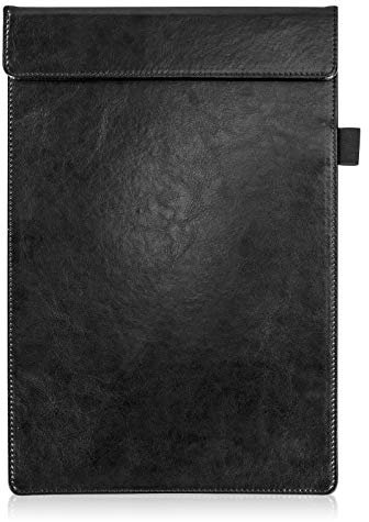 A4 Klemmbretter PU Leder Schreibbrett Business Clipboard mit Magnetisches Clip und Stiftclip für Konferenzmappe Restaurant Bar Café, Schwarz