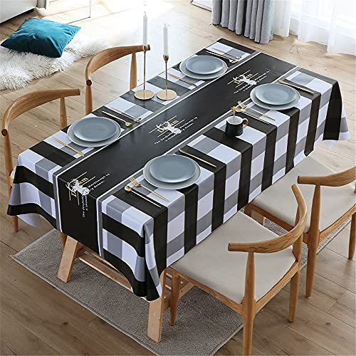 Hearda Tischdecke PVC Plastik Rechteckig, Plaid Geometrischer Druck Wasserdicht Fleckschutz Tischdecken, Wachstuch Abwischbar Tischtuch Garten Küche Esstisch für Indoor Outdoor (Schwarz,120x180)