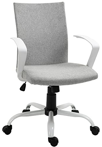 Vinsetto Office Chair Linen Swivel Computer Desk Chair Home Study Task Chair with Wheels, Arm, Adjustable Height, Light Grey