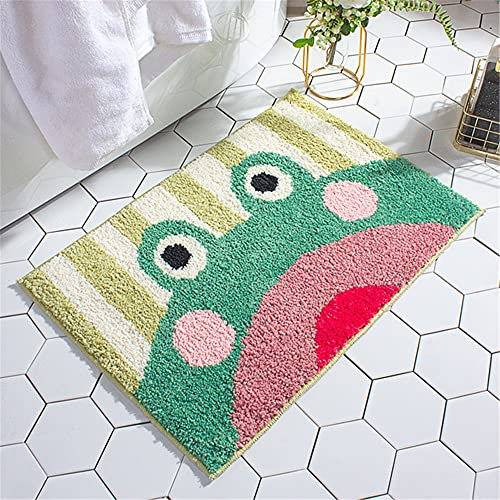 Badezimmermatte Weicher Saugfähig Badezimmerteppich, Treer Mikrofaser Beflockung Badematten Antirutsch Badvorleger Duschteppich Waschbar Badteppich (40 * 60cm,Grüner Frosch)