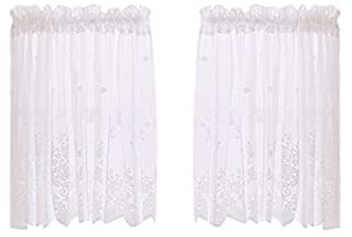 Betos - Mezze tende corte in voile con pizzo, ideali per cucina, bar, cucina e bagno (2 pannelli, 74 x 90 cm, bianco)