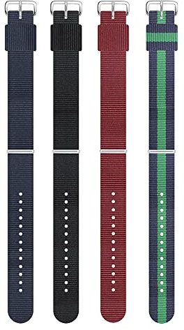 14 mm mehrfarbiges Nylon-Uhrenarmband aus leichtem und weichem Segeltuch mit Dornschließe (4 Packungen)