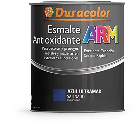 Esmalte Antioxidante ARM - Color Azul Ultramar Satinado - 750 ml - Superficie Exterior e Interior - Acabado Brillante y de Rápido Secado - Excelente Dureza y Resistencia - Duracolor