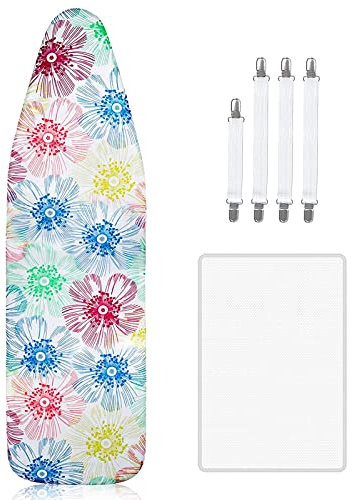 Newthinking Ironing Board Cover, Elastic Edge Scorch Resistant Padding Ironing Board Covers, Fit 110x35cm Ironing Board, Include 4 Fasteners and Protective Scorch Mesh Cloth