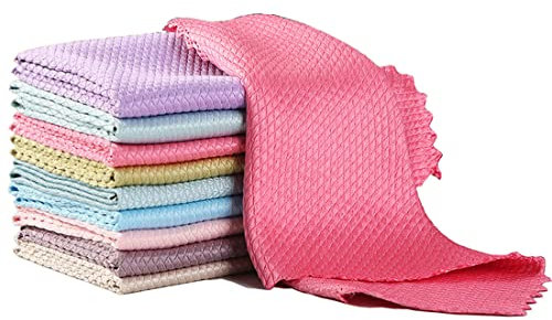 MAKFORT Mikrofasertücher Fischschuppen Reinigungstuch Wiederverwendbar Mikrofaser Putztücher für Auto Küche Spiegel Geschirrtücher 10 Pcs(Zufällige Farbe)