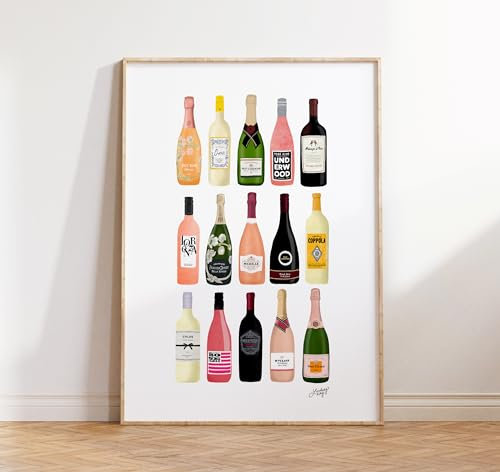 Wine Bottles Wall Art,Poster,Art Print,Wine Decor,Bar,Alcohol,Champagne,Rose,Red,White,Cork,Bubbles,Kitchen,Cellar,Cheers,Pop,Large,Sip,Modern,Made in USA,Gallery Grade,Unframed (12x16)