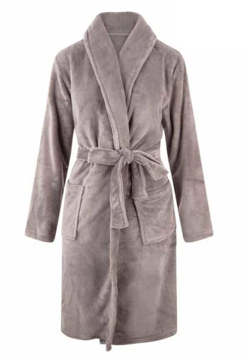 Relax Company - Plus Size Bademantel Fleece personalisiert mit Stickerei und mit Schalkragen für Herren und Damen - Grau - 3XL/4XL, 5XL/6XL