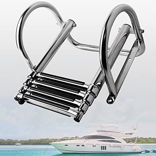 Yclty Escalera de Barco de Entrada Trasera Telescópica de 4 Escalones con Pasamanos Interior, Escalera de Pontón de Plataforma Superior Plegable de Acero Inoxidable para Muelle/Piscina/Marino