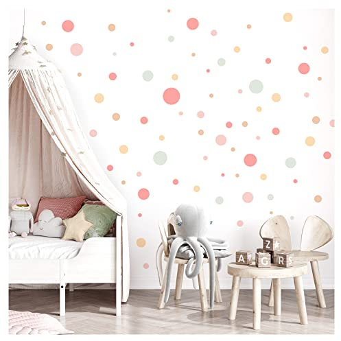 Little Deco Wandsticker 120 Punkte Set Wandtattoo Kinderzimmer Pastell rosa Mint gelb Wandaufkleber Kreise Dots Babyzimmer Wanddeko selbstklebend DL897-2