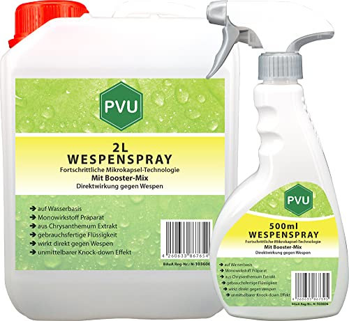 Pvu Wespenspray 2 Liter + 500ml | Wespenabwehr formuliert in Deutschland | Hochwirksames Wespengift aus reinen Chrysanthemum Extrakt