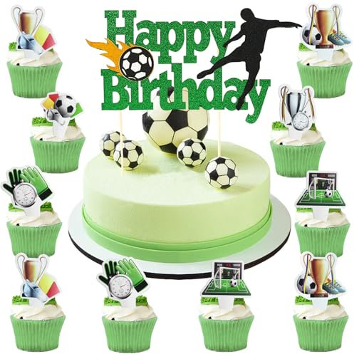 25 Stück Tortendeko Fussball, Fußball Geburtstagstorte Topper, Fußball Cake Topper, Fussball Kuchen Deko, Sport Tortendeko Soccer, für Kinder Geburtstag Party Dekoration