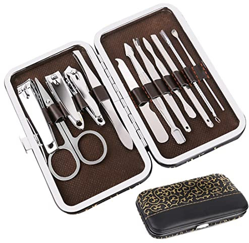 Fezf Manicura Pedicura Set,12 Piezas Cortaúñas Conjunto,Set Manicura y Pedicura Corta Cuticulas Profesional,Profesional Cortaúñas Acero Inoxidable Grooming Kit para Viajes y hogar,con Bonita Caja