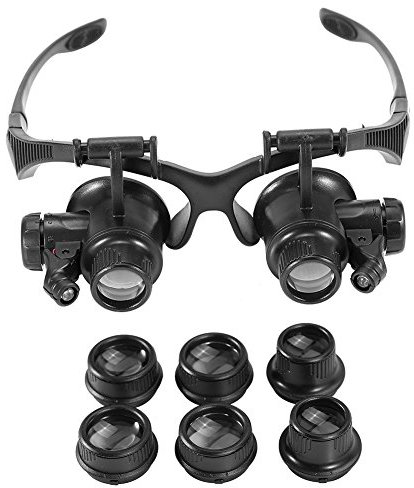 LED Licht Lupenbrille Kopfbandlupe, LED Lupenbrille Kopflupe mit Licht, Installation und Reparatur Hände Frei, 10X, 15X, 20X, 25X Verstellbarem, Schmuck Uhr Reparatur Lupe Gläser Werkzeug