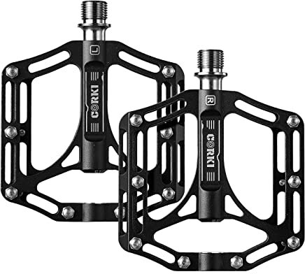 Corki Cycles Fahrradpedale Rennrad Titanium MTB Platform Ultraleicht Antirutsch 9/16 Zoll für MTB BMX E-Bike Stadtrad (Schwarz)